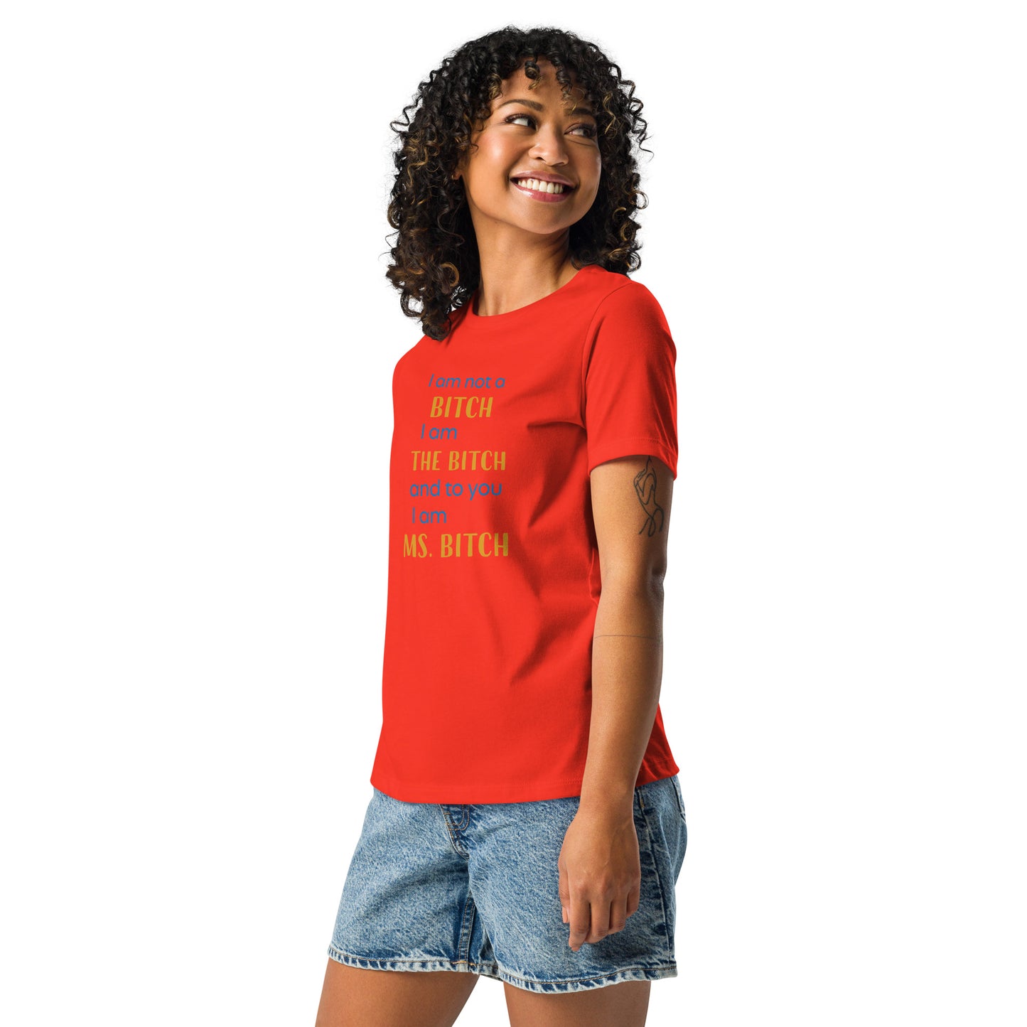 Women with poppy t-shirt with the text "to you I'm MS bitch"