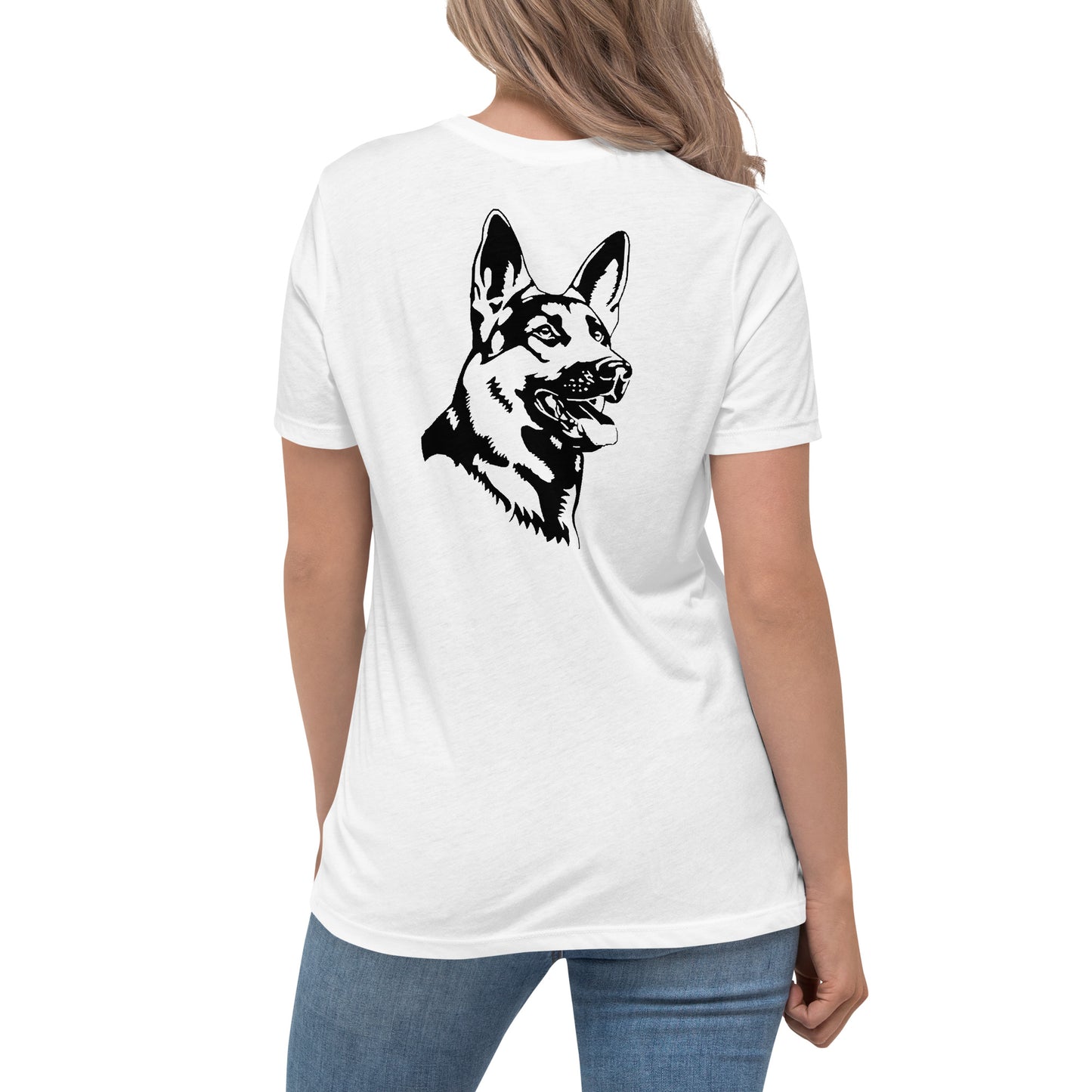 Women with white shirt with German shepherd