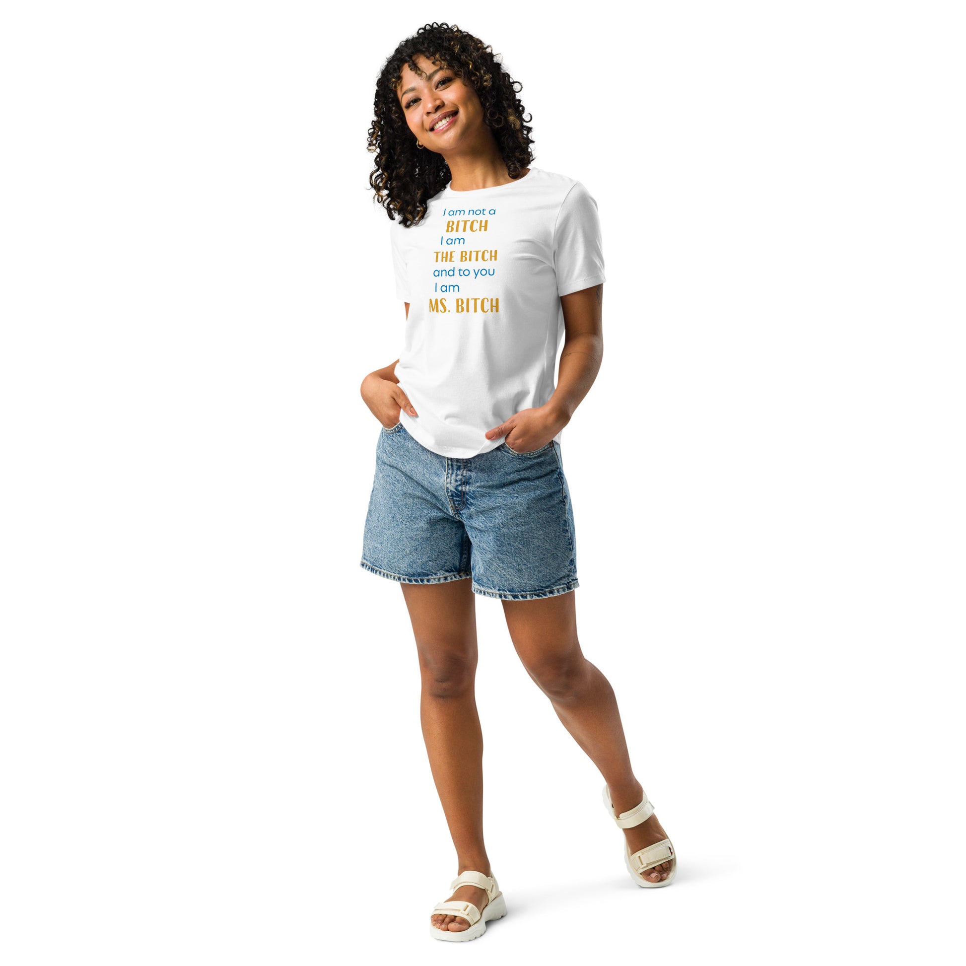 Women with white t-shirt with the text "to you I'm MS bitch"