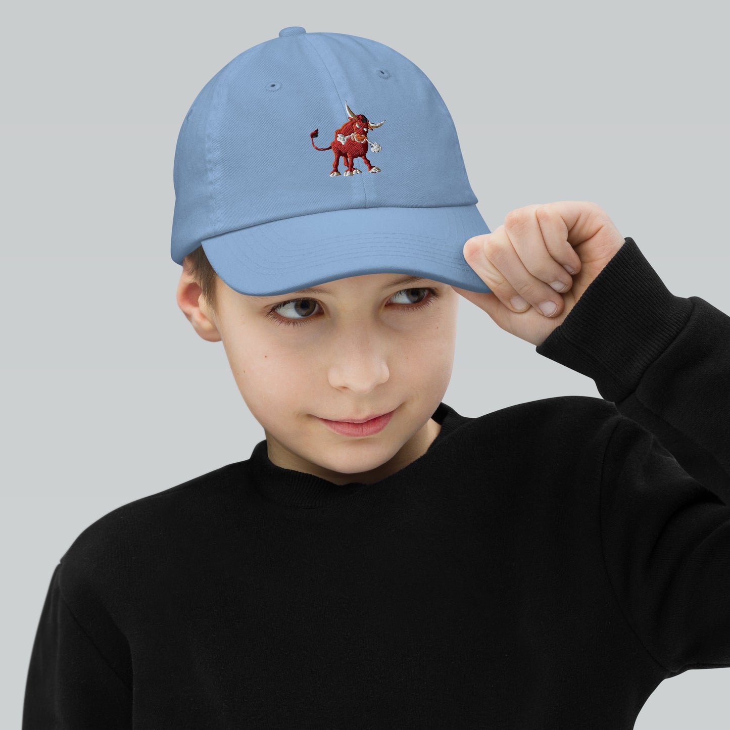 baby blue kids baseball cap with bull