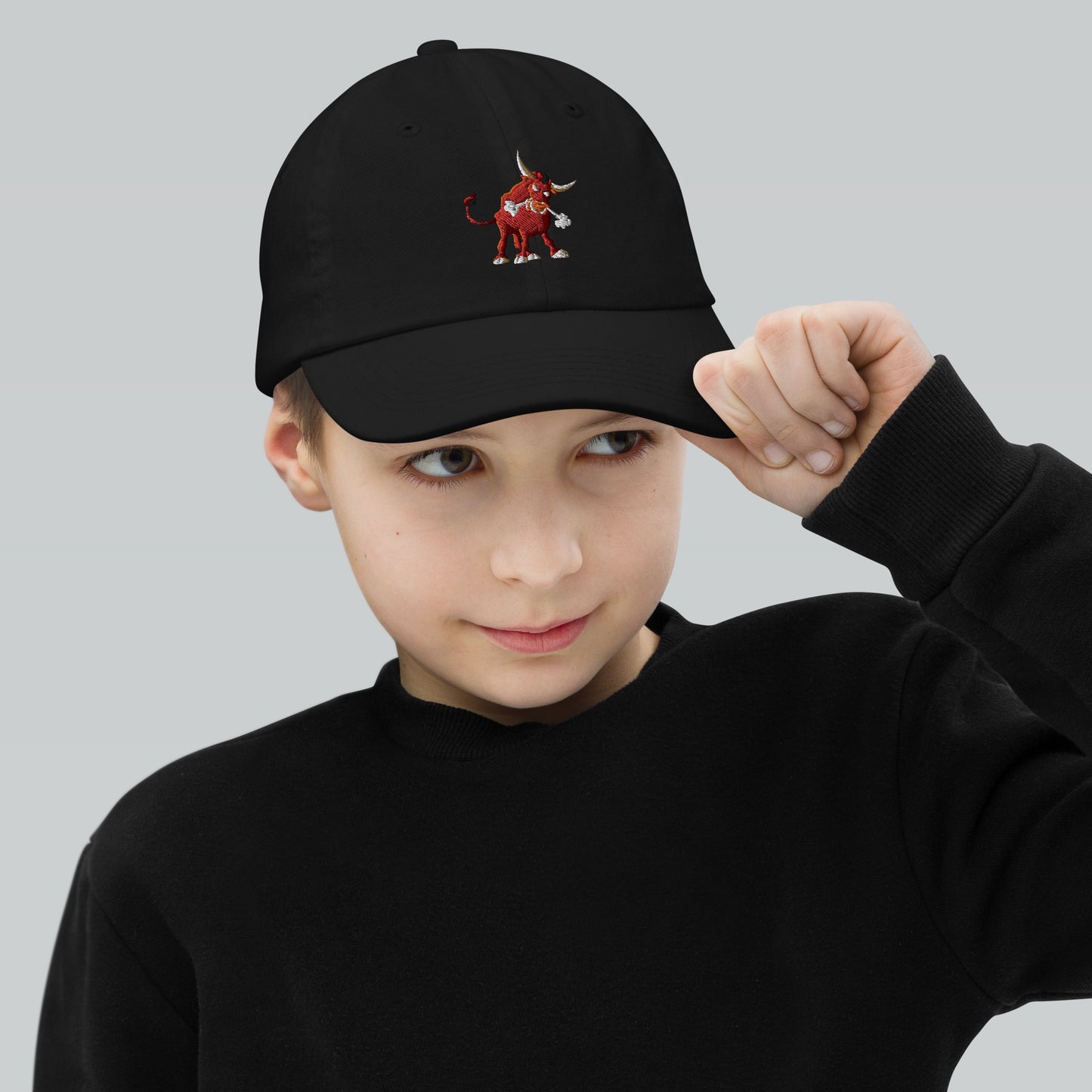 black kids baseball cap with bull