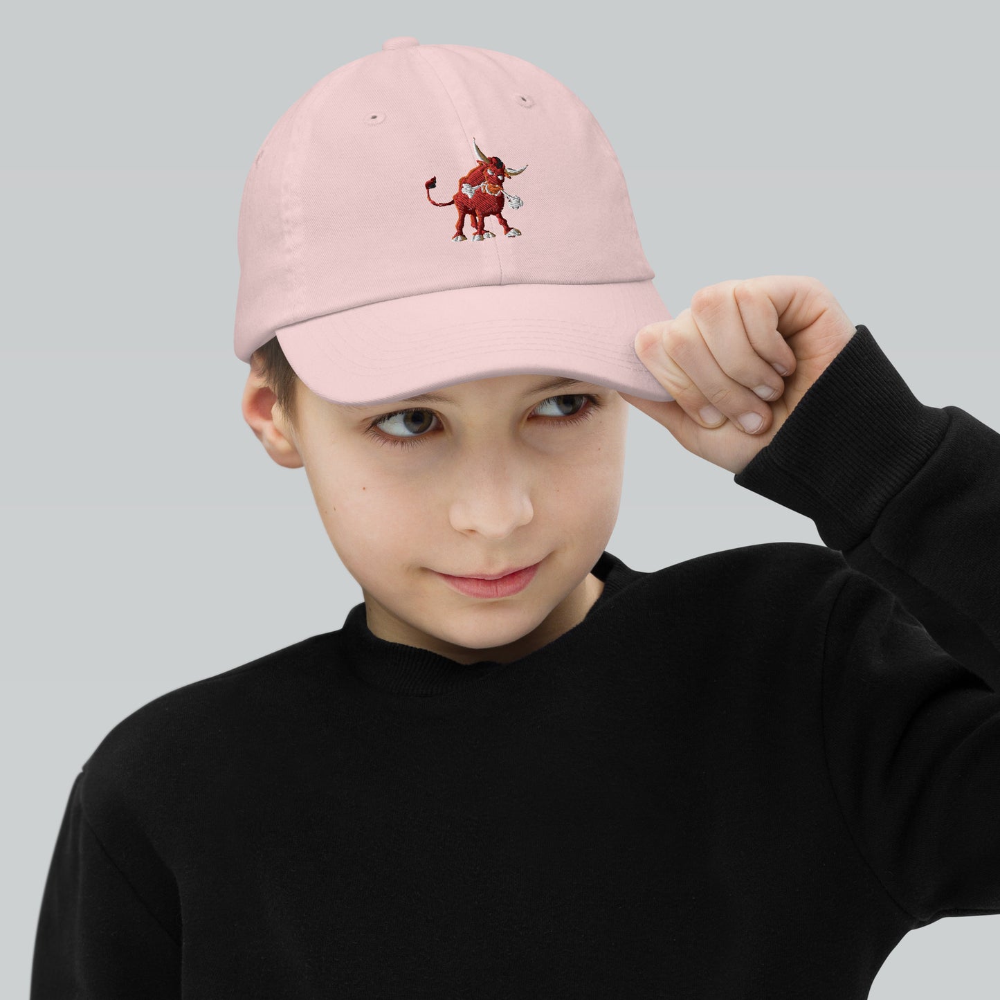 pink kids baseball cap with bull