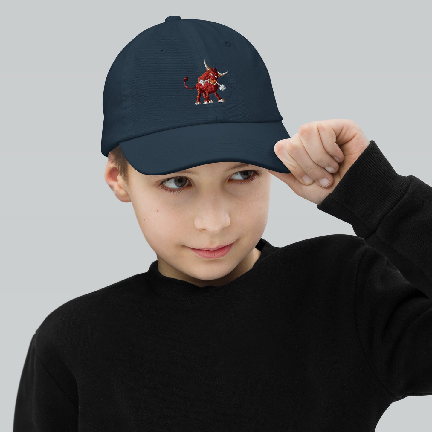 navy kids baseball cap with bull
