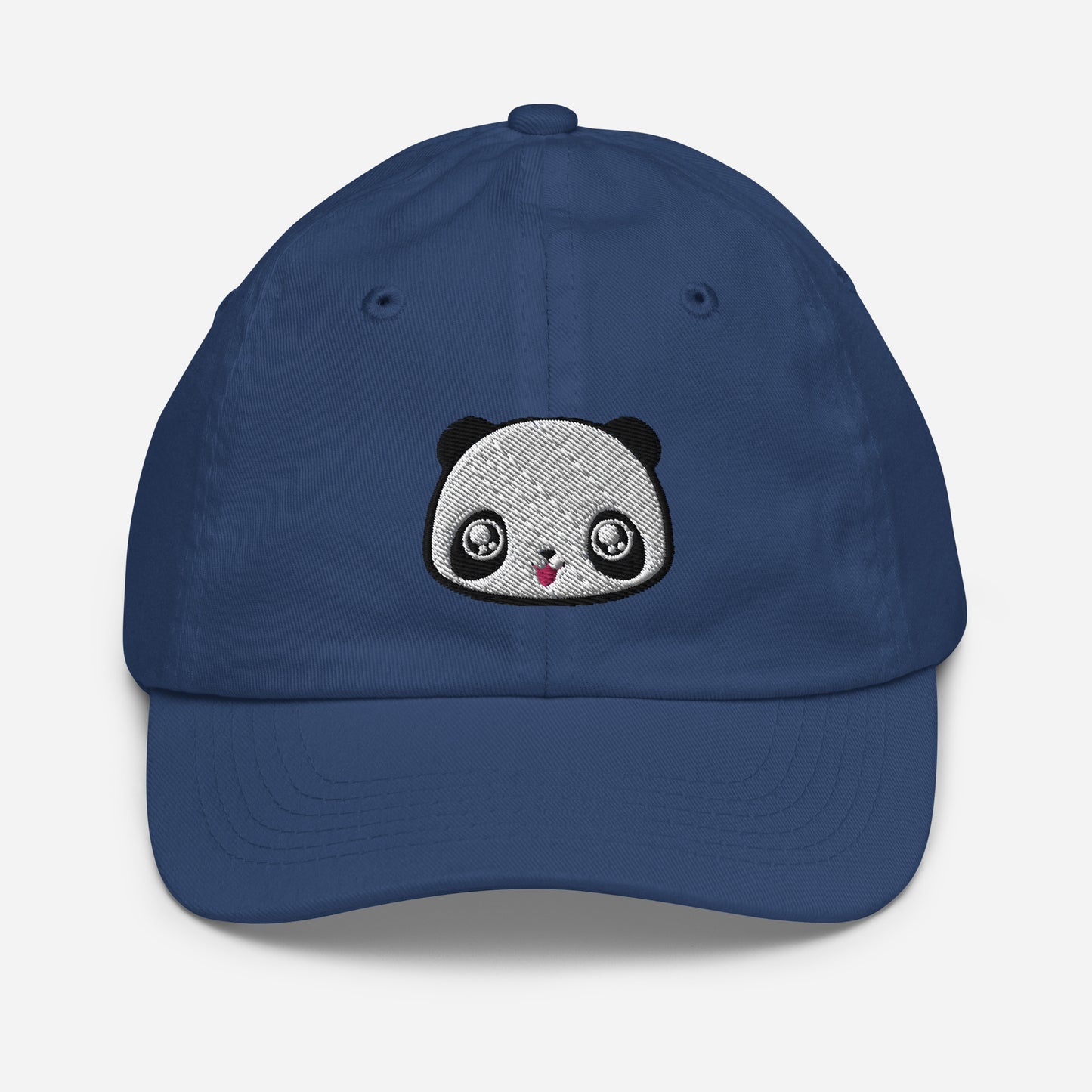 Royal blue baseball cap with print of panda head
