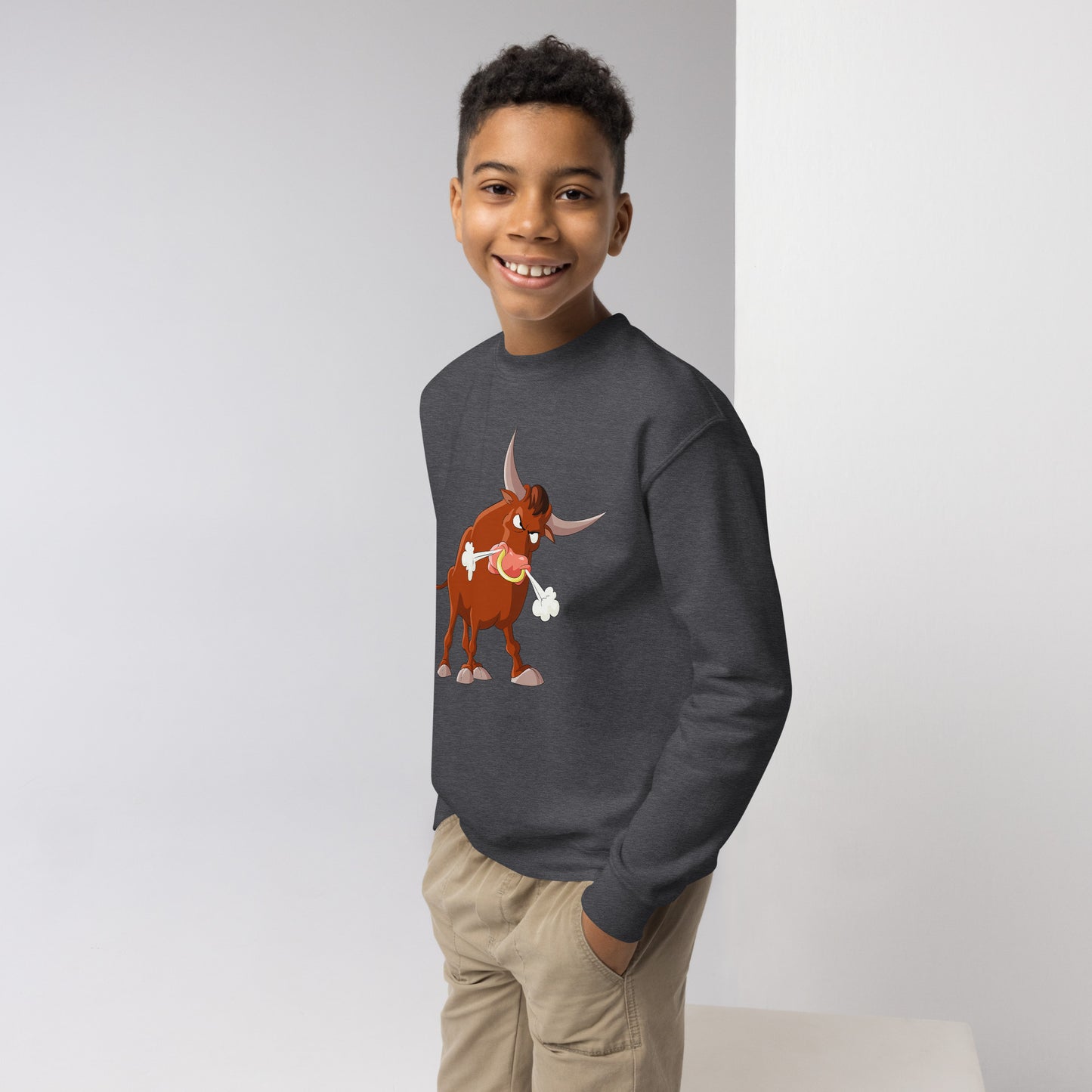 grey kids sweatshirt with bull