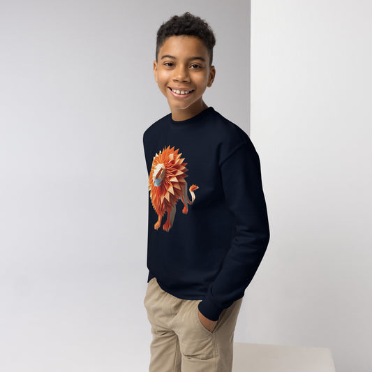 Youth with navy Sweater with print of a lion