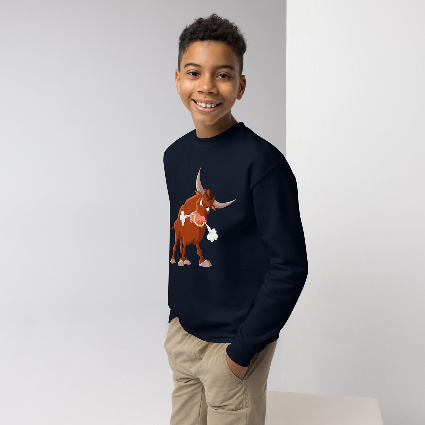 navy kids sweatshirt with bull