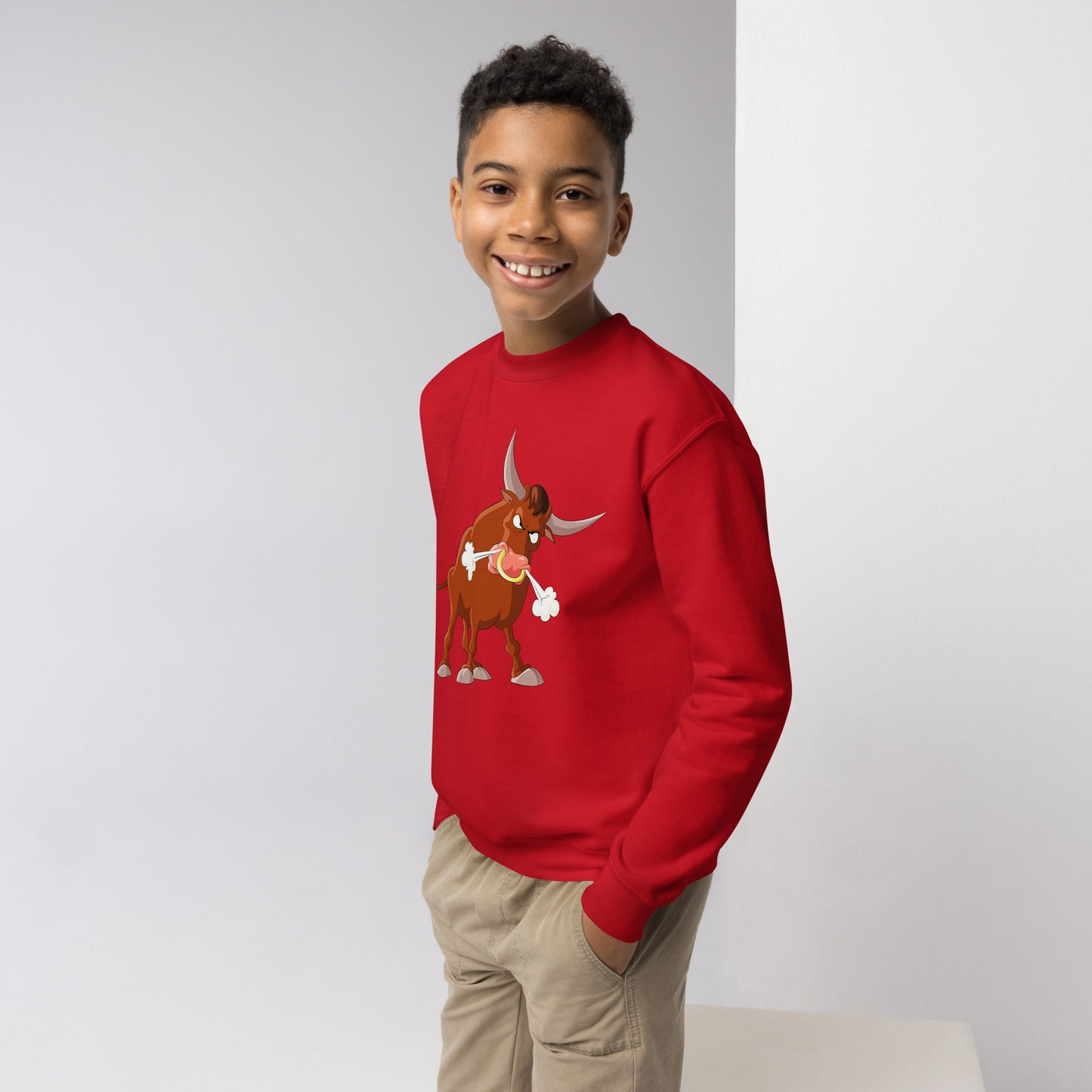 red kids sweatshirt with bull