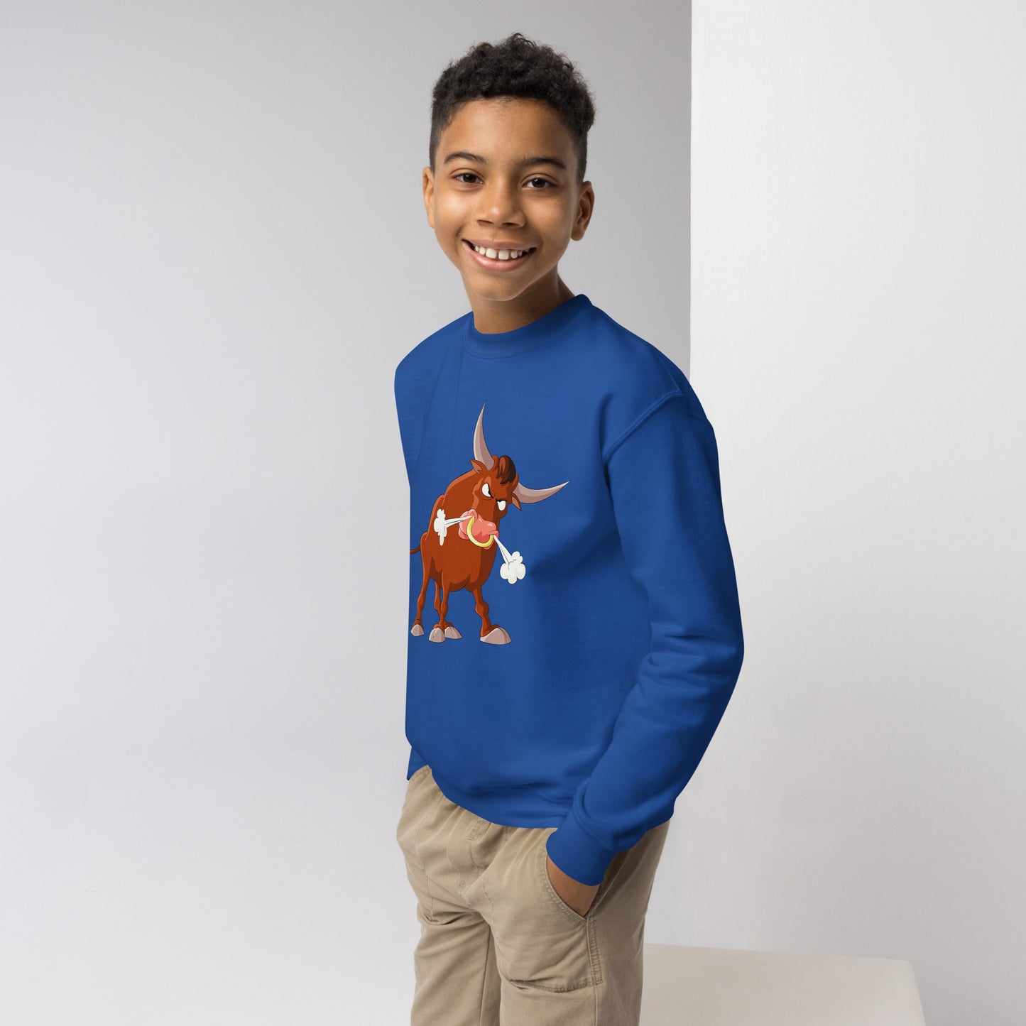 royal blue kids sweatshirt with bull