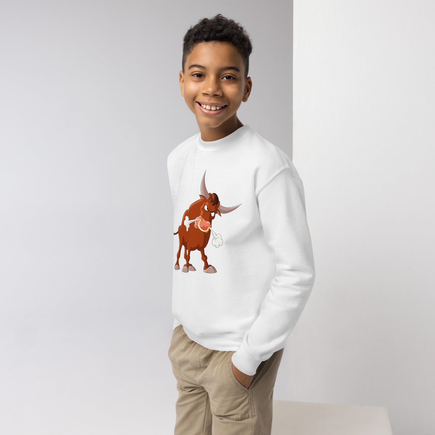 white kids sweatshirt with bull