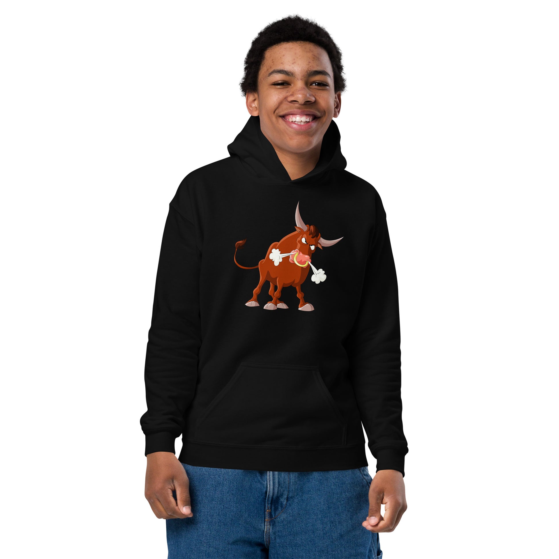 Black kids hoodie with bull