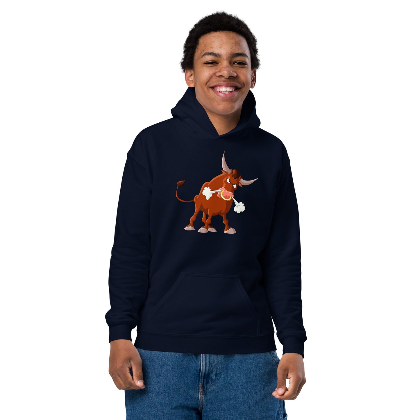 navy kids hoodie with bull