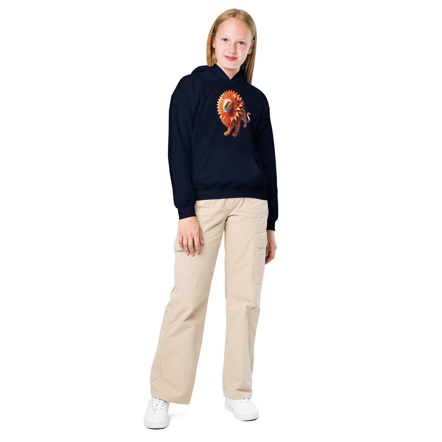 Kids with navy Hoodie with print of a lion