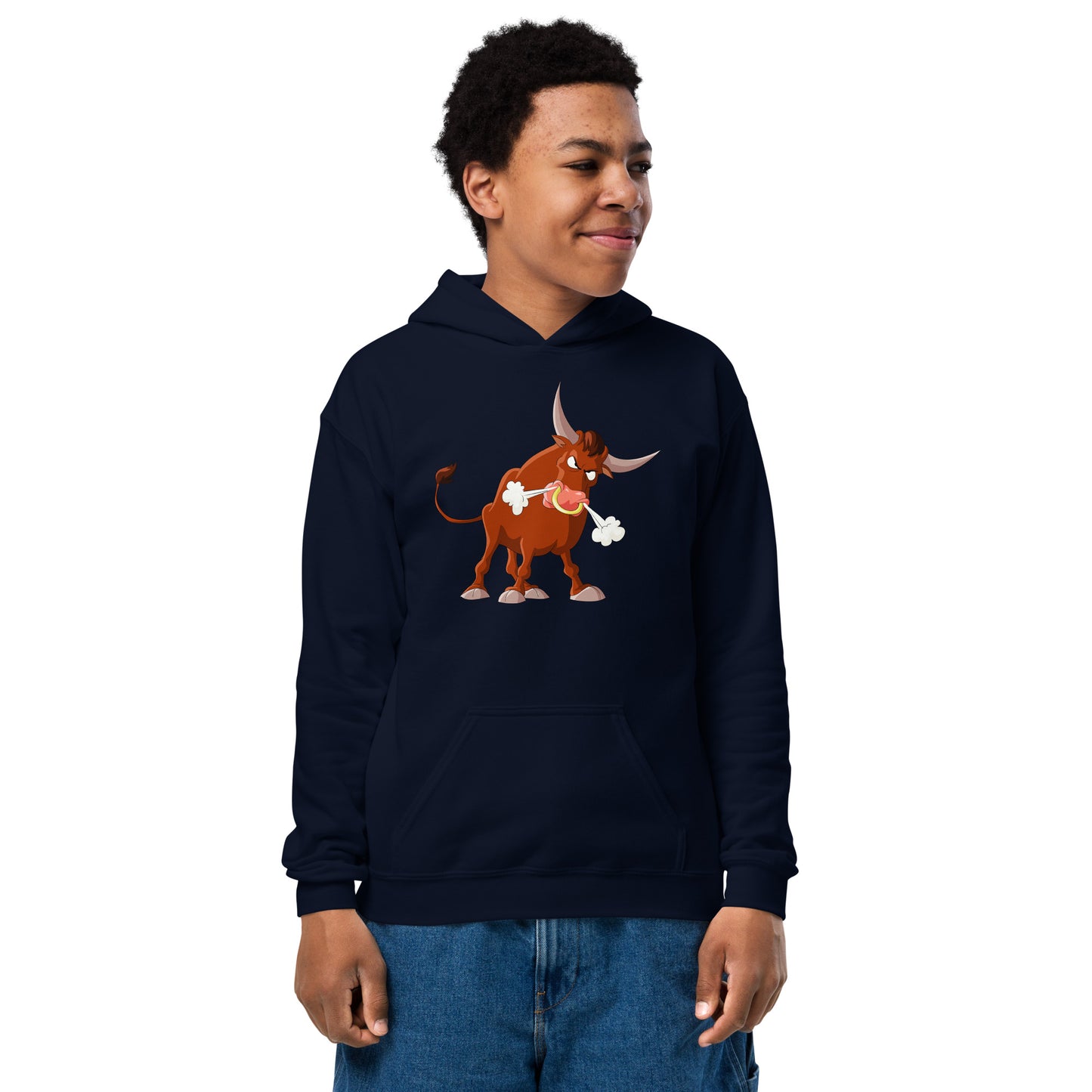 navy kids hoodie with bull