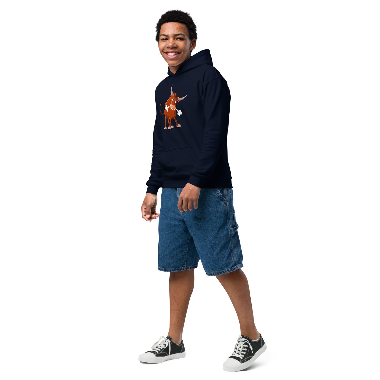 navy kids hoodie with bull