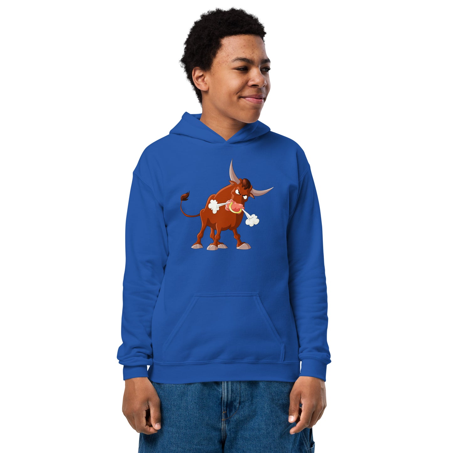 royal blue kids hoodie with bull