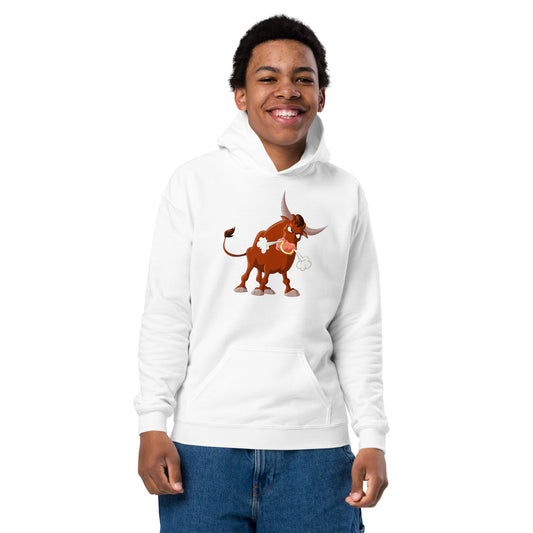 white kids hoodie with bull