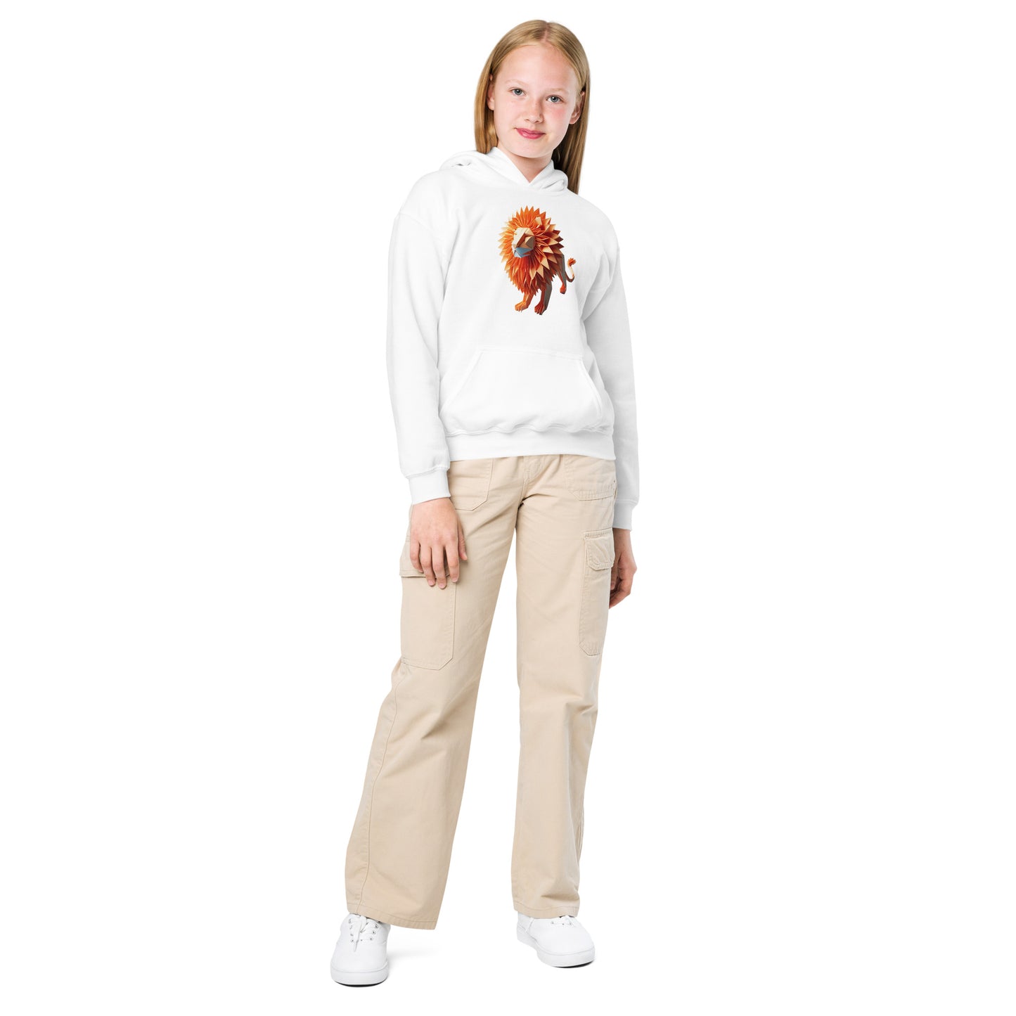Kids with white Hoodie with print of a lion