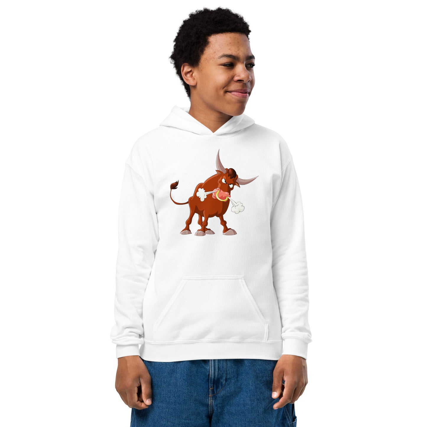 white kids hoodie with bull
