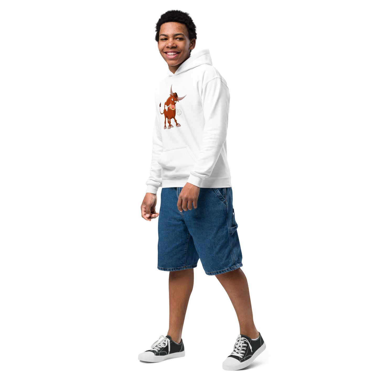 white kids hoodie with bull