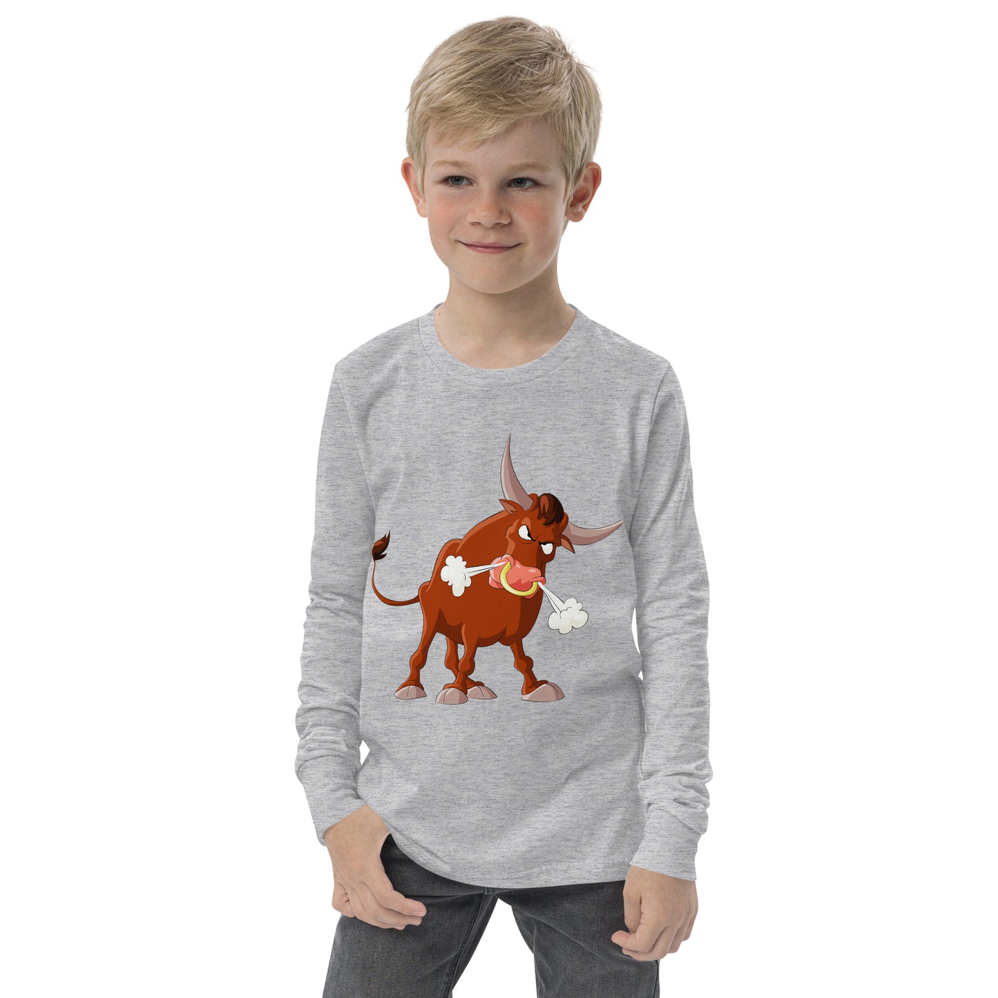 grey kids long sleeve with bull