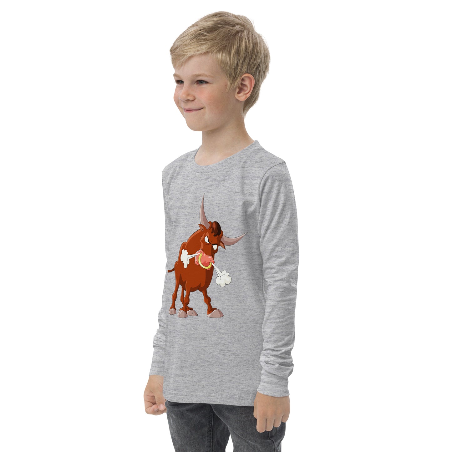 grey kids long sleeve with bull