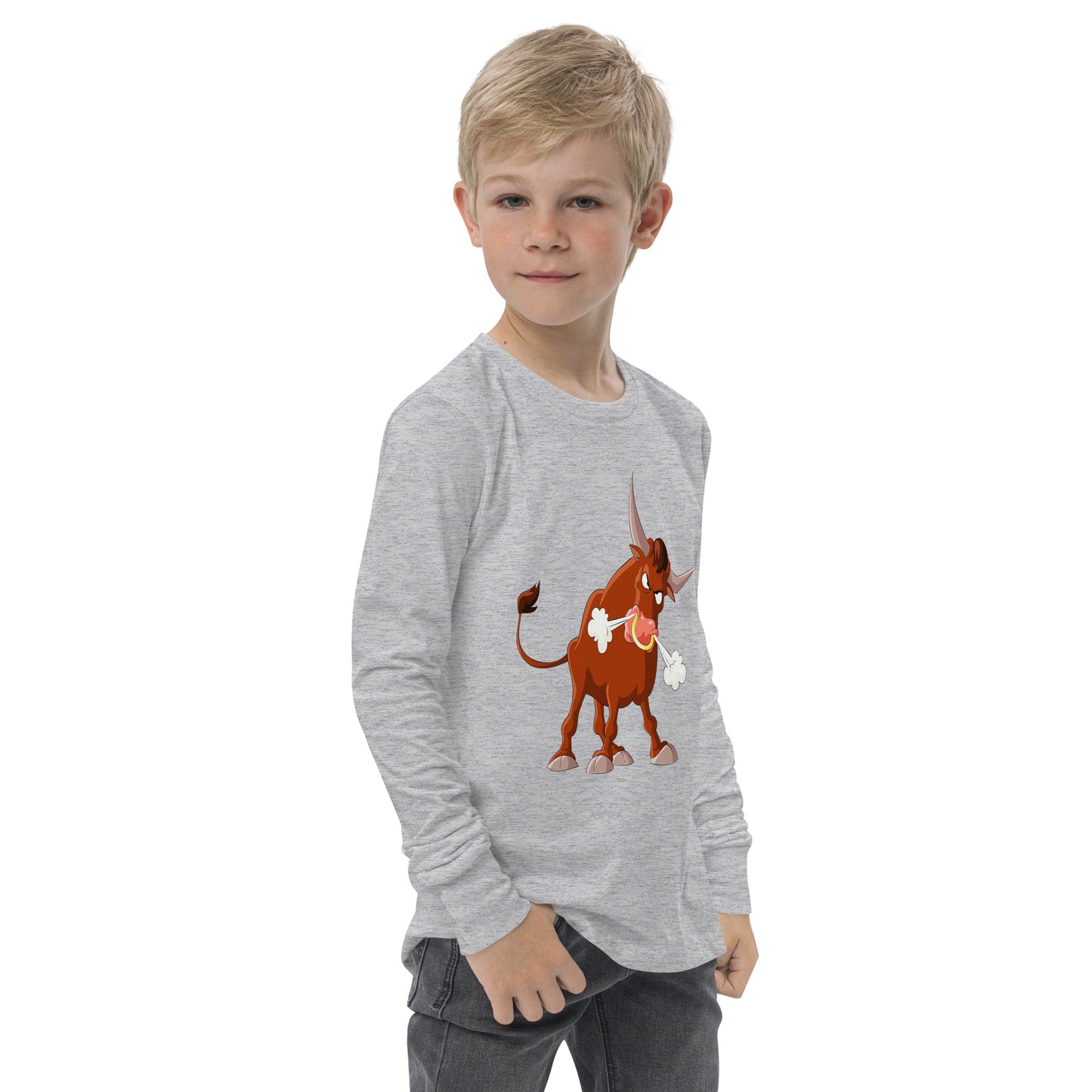 grey kids long sleeve with bull