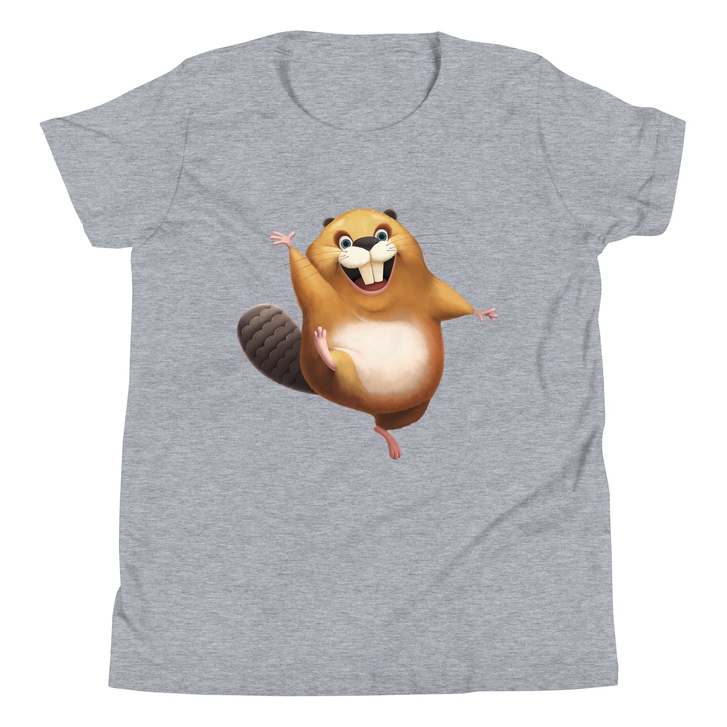 Athletic grey youth staple tee with happy beaver