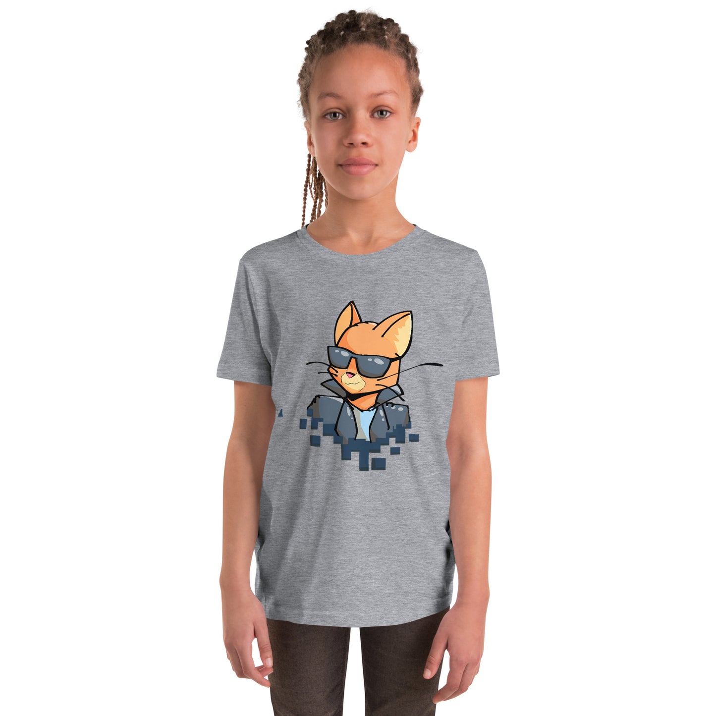 Youth staple tee in athletic grey with cool cat