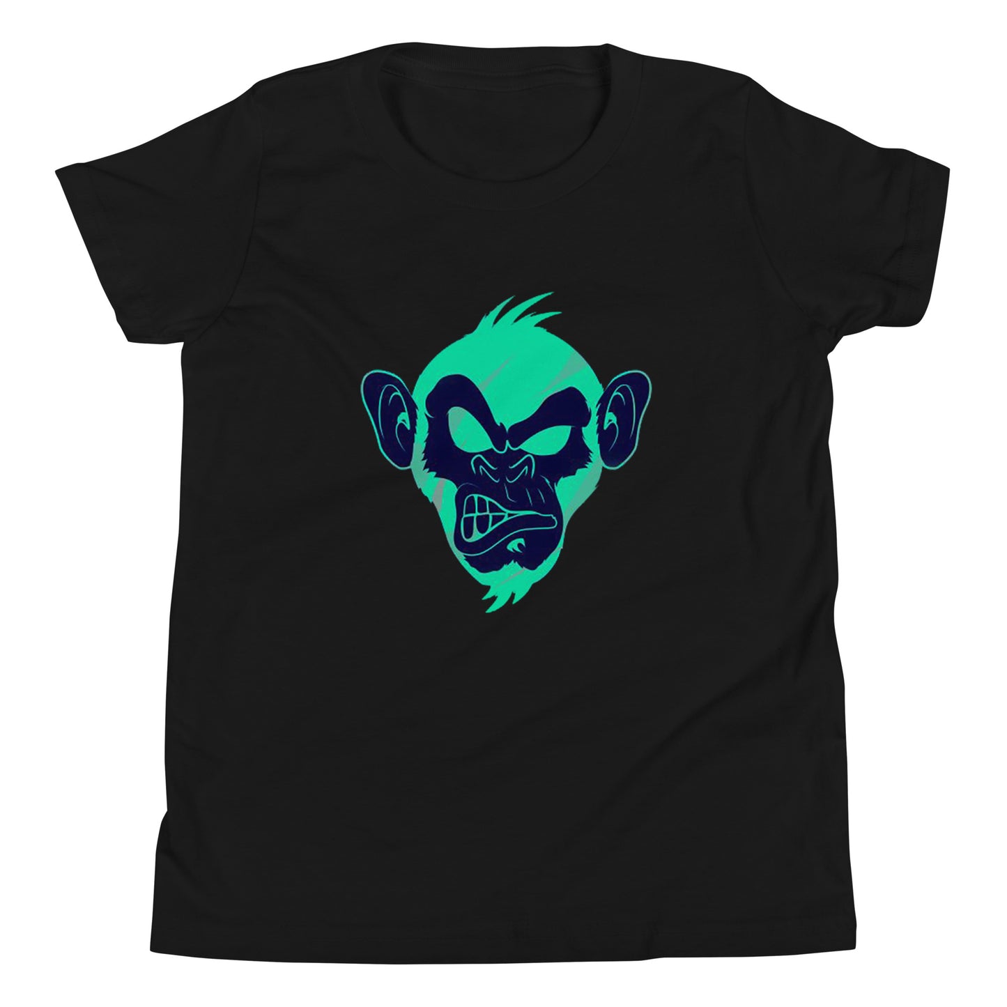 Black T-shirt with print of a Cool monkey in black light green