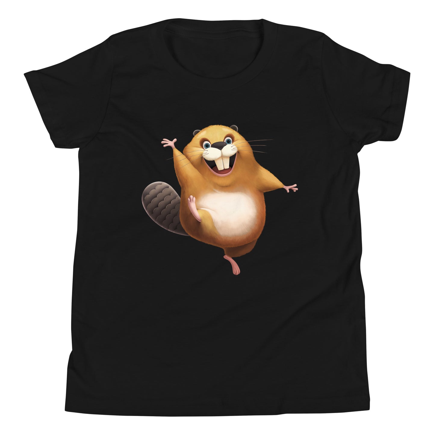 Black youth staple tee with happy beaver