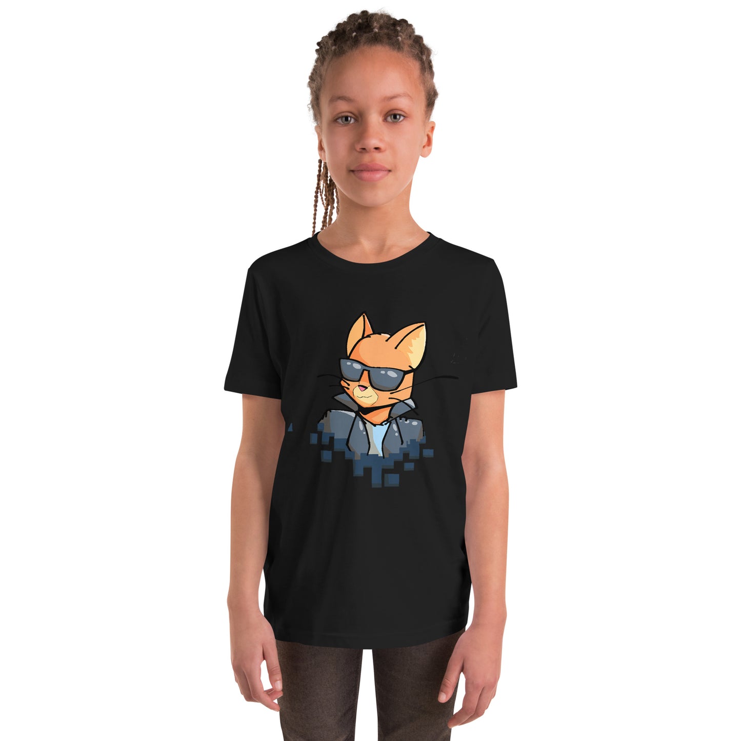 Youth staple tee in black with cool cat