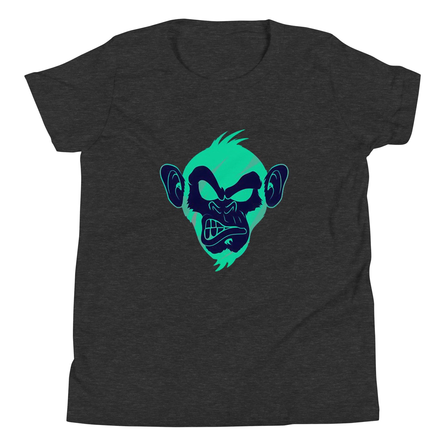 Dark grey T-shirt with print of a Cool monkey in black light green