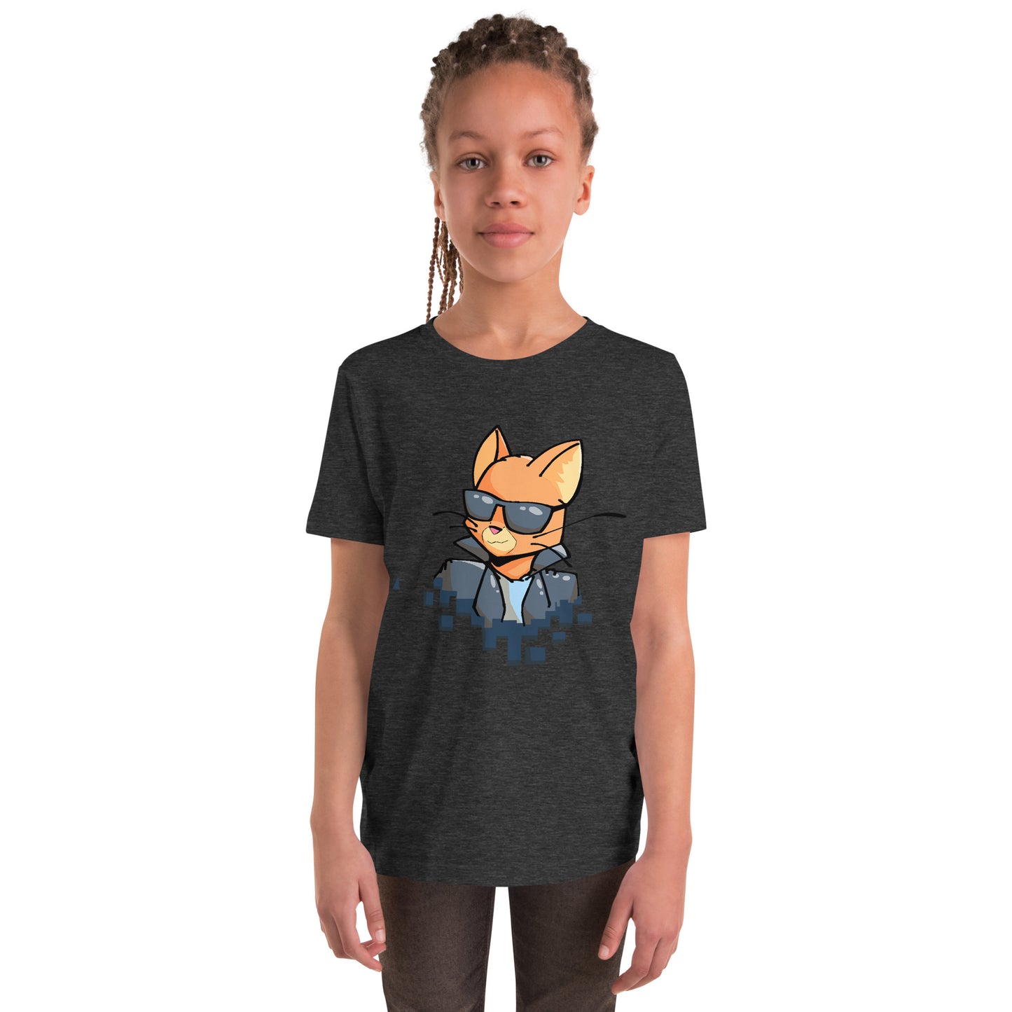 Youth staple tee in dark grey with cool cat