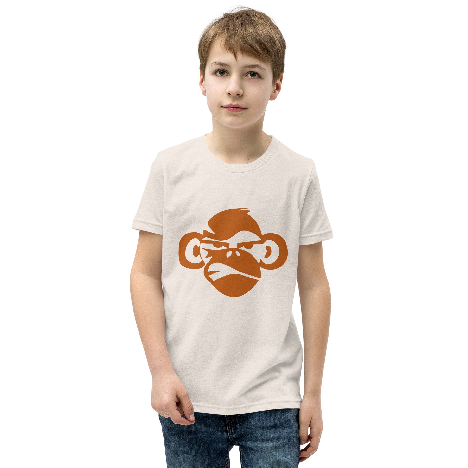Youth with dust T-shirt with a print of a head of a monkey in color brown