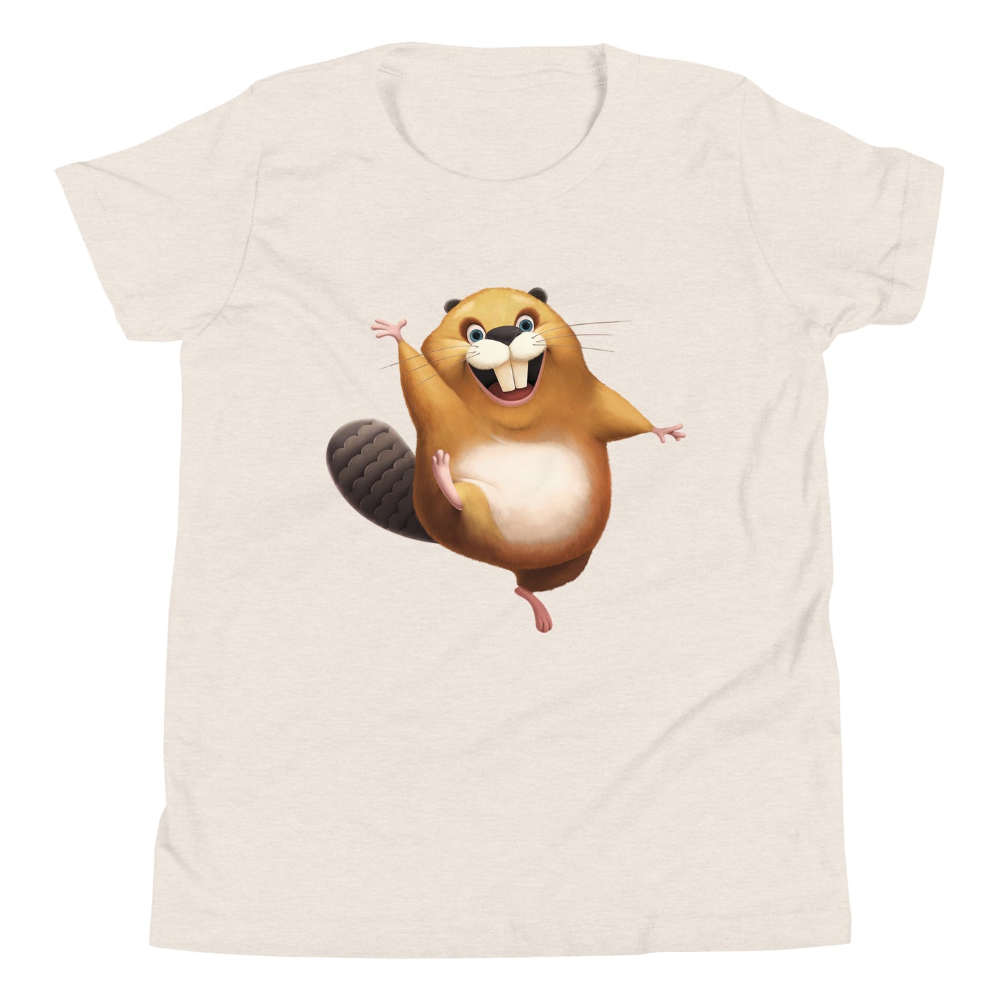 Heather dust youth staple tee with happy beaver