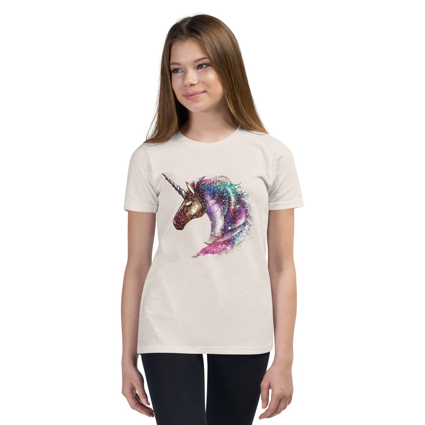 Girl with dust T-shirt with print of a unicorn