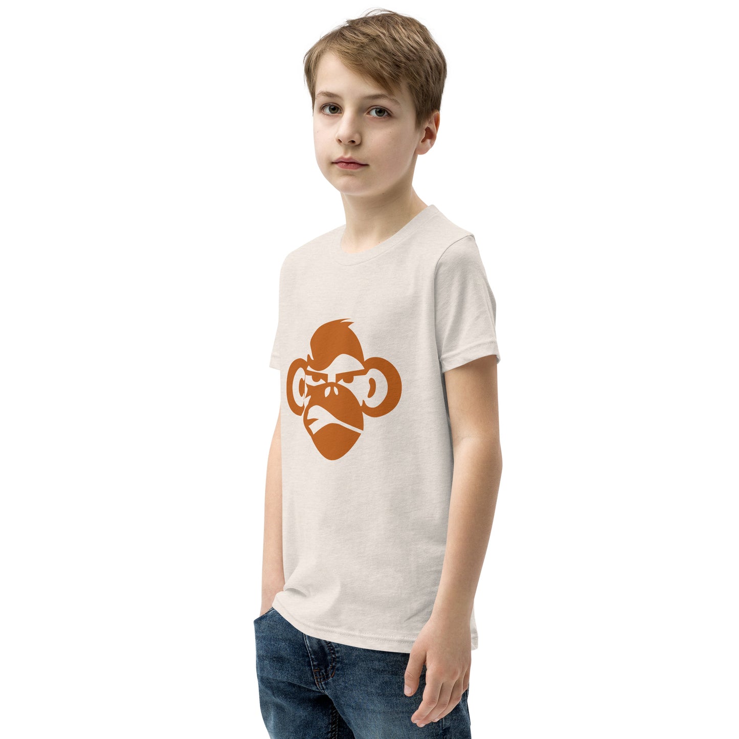 Youth with dust T-shirt with a print of a head of a monkey in color brown