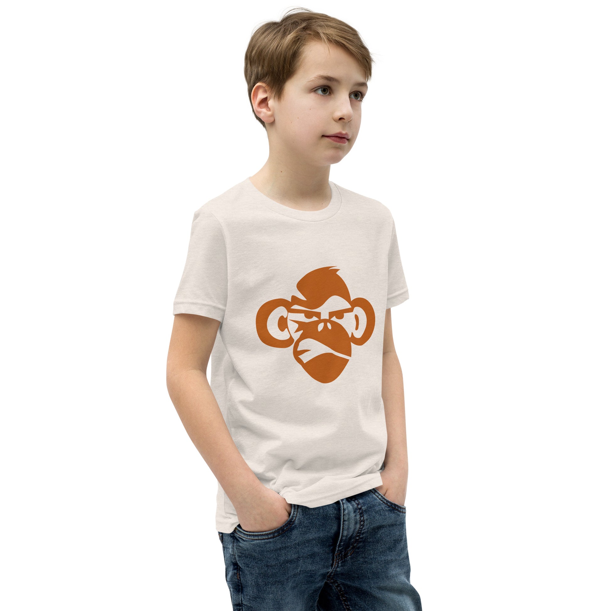 Youth with dust T-shirt with a print of a head of a monkey in color brown