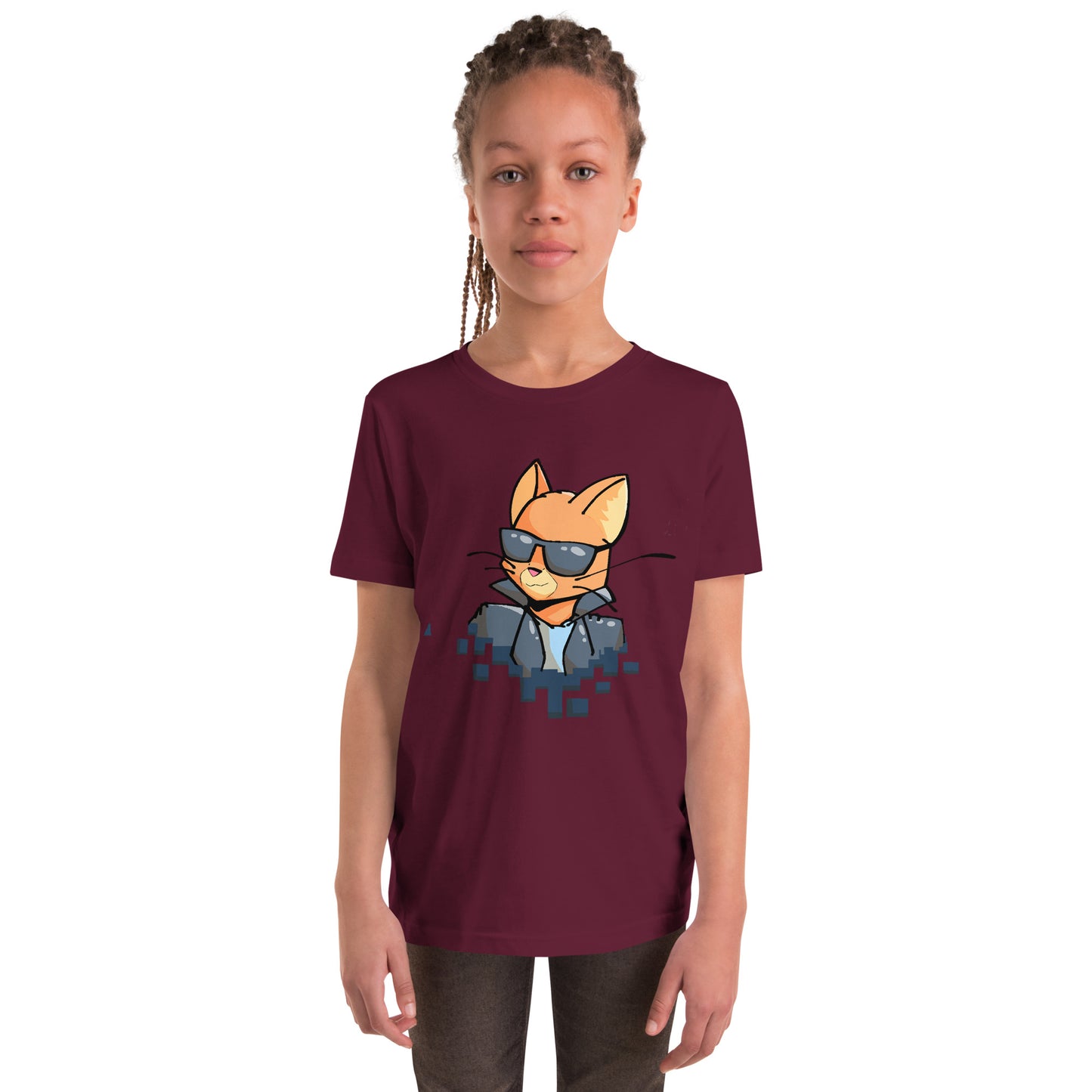 Youth staple tee in maroon with cool cat