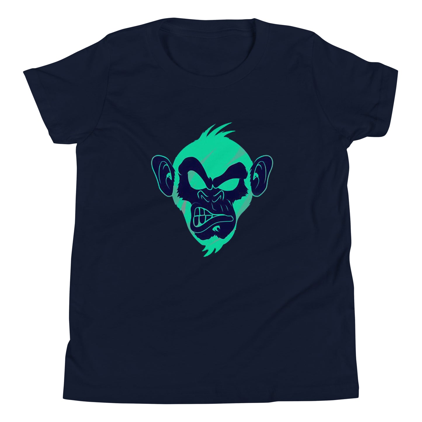 Navy T-shirt with print of a Cool monkey in black light green