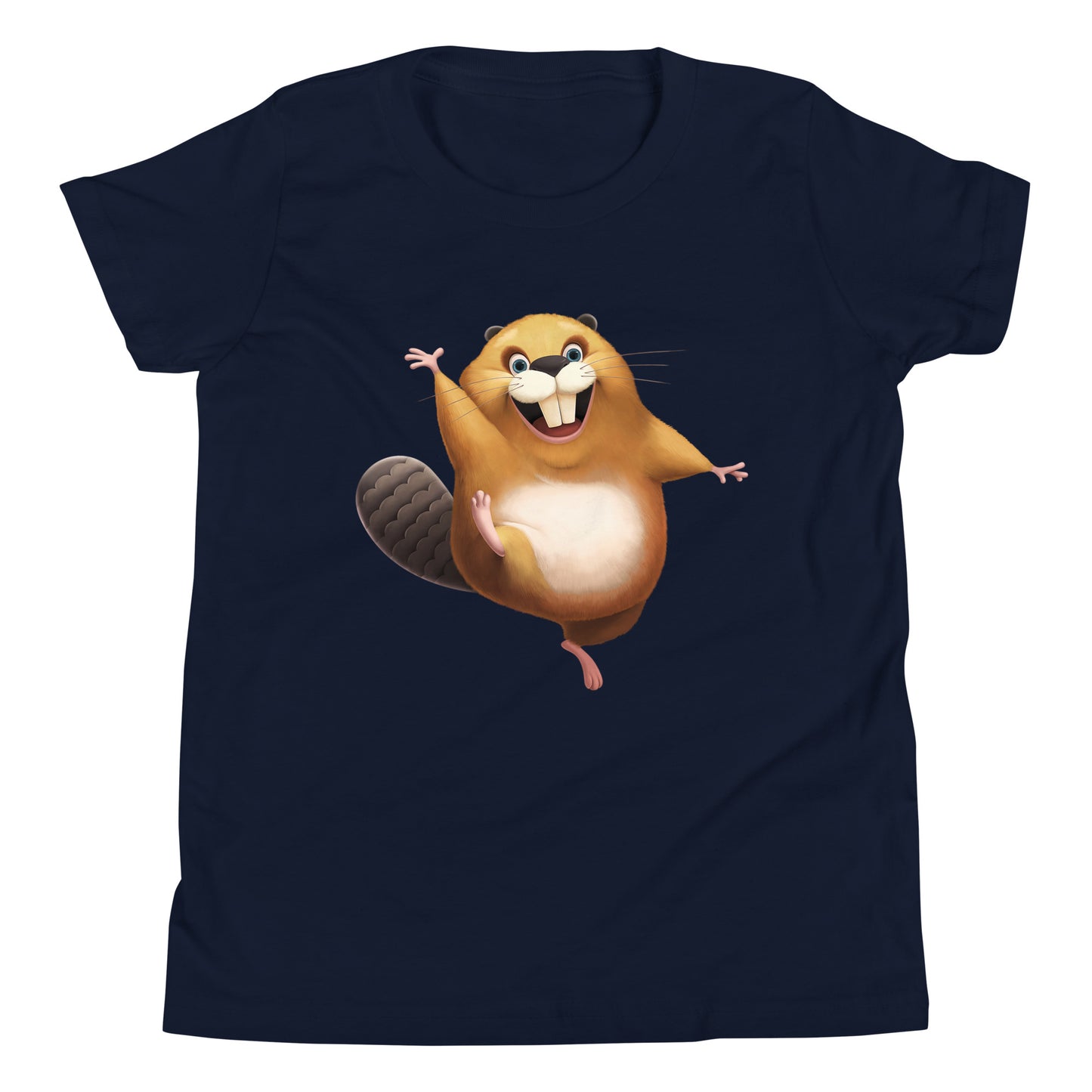 Navy youth staple tee with happy beaver