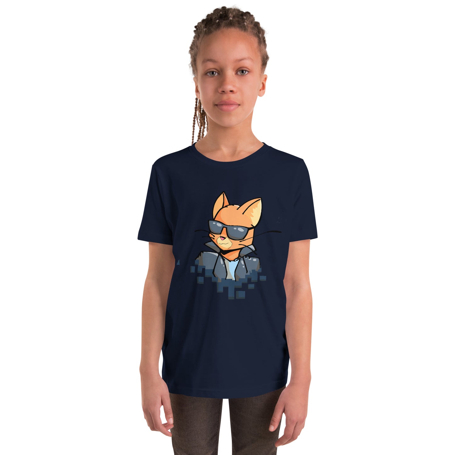 Youth staple tee in navy with cool cat