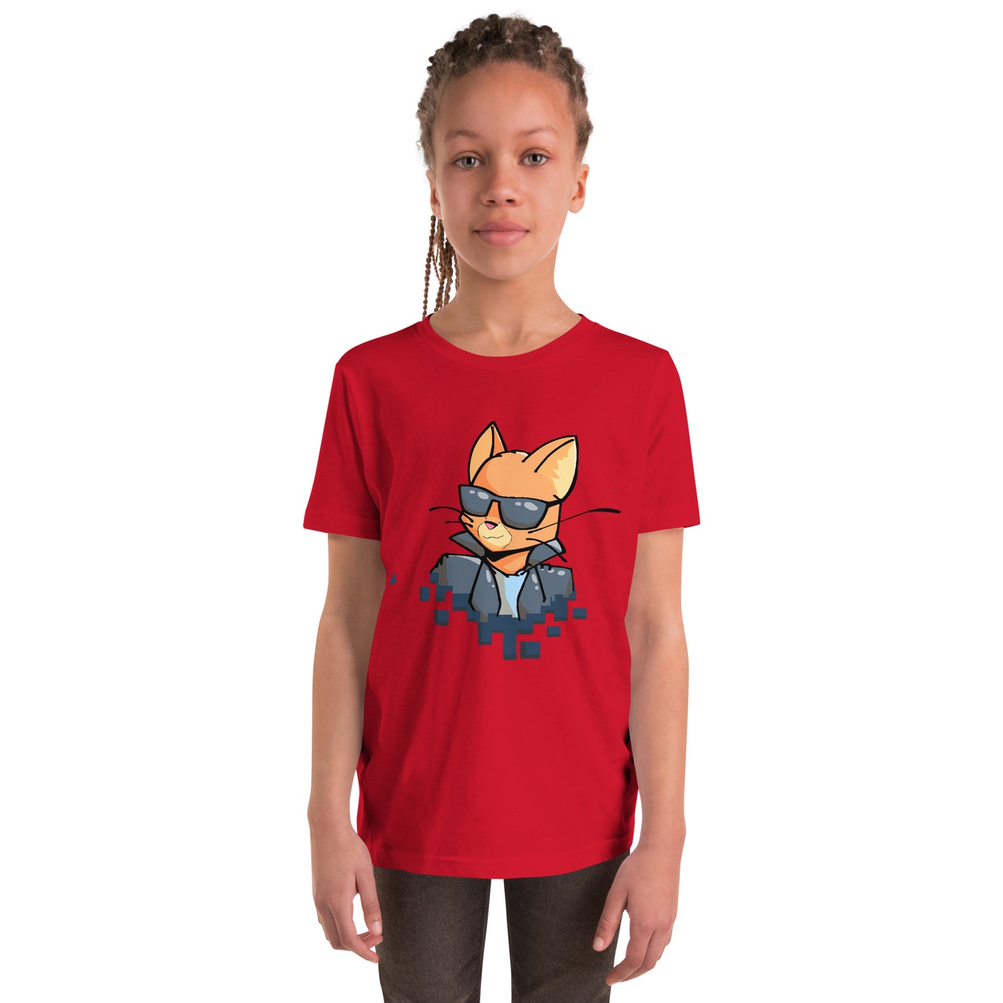 Youth staple tee in red with cool cat