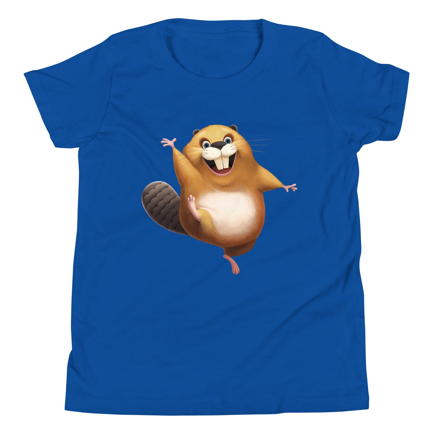 Royal blue youth staple tee with happy beaver