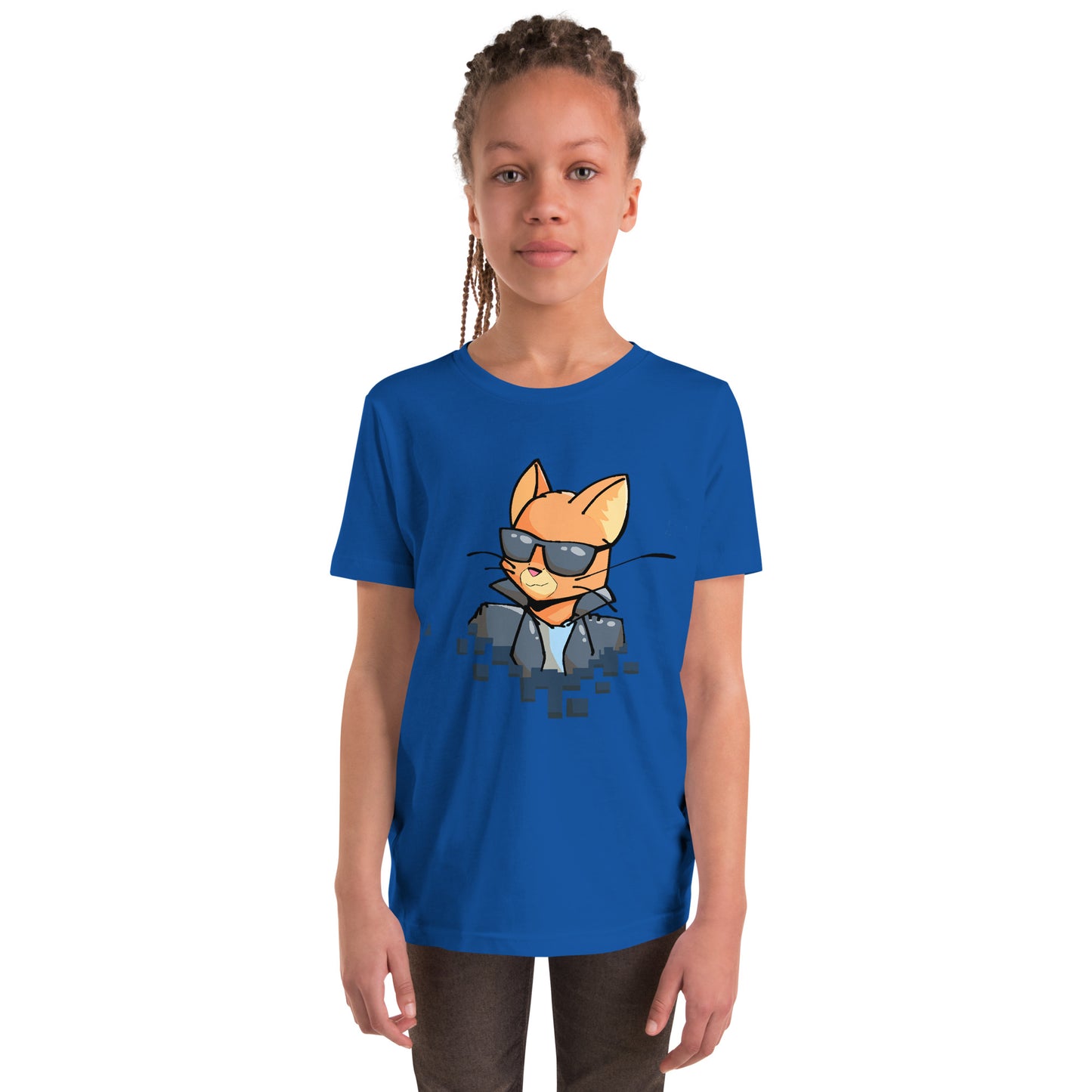 Youth staple tee in royal blue with cool cat