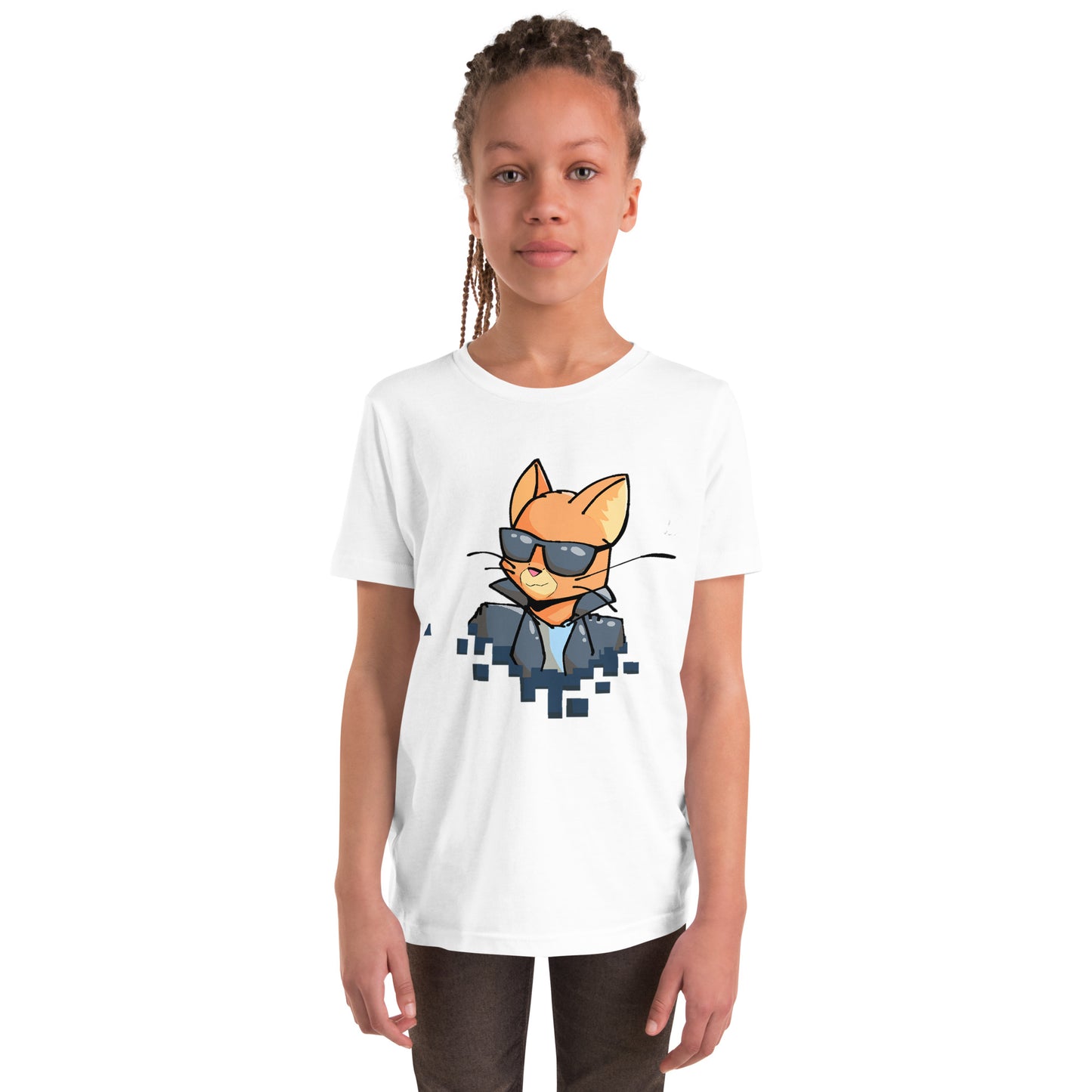 Youth staple tee in white with cool cat