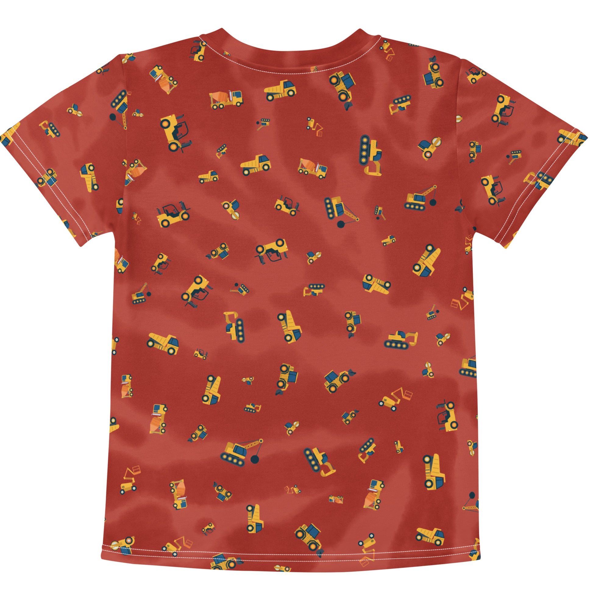 Brown T-shirt for kids (boys and girls) with print of construction vehicles