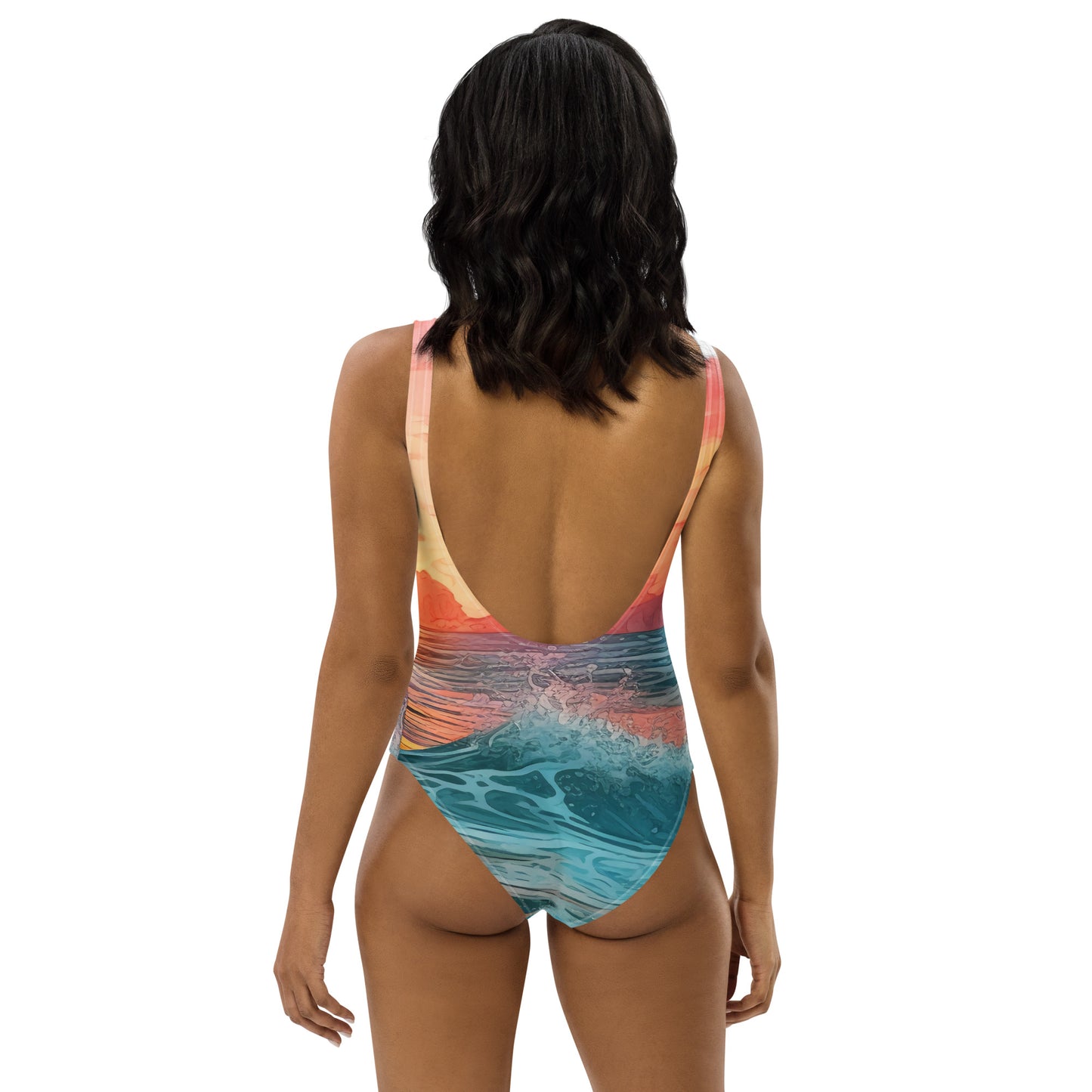 Women with swimsuit with picture of sunset 