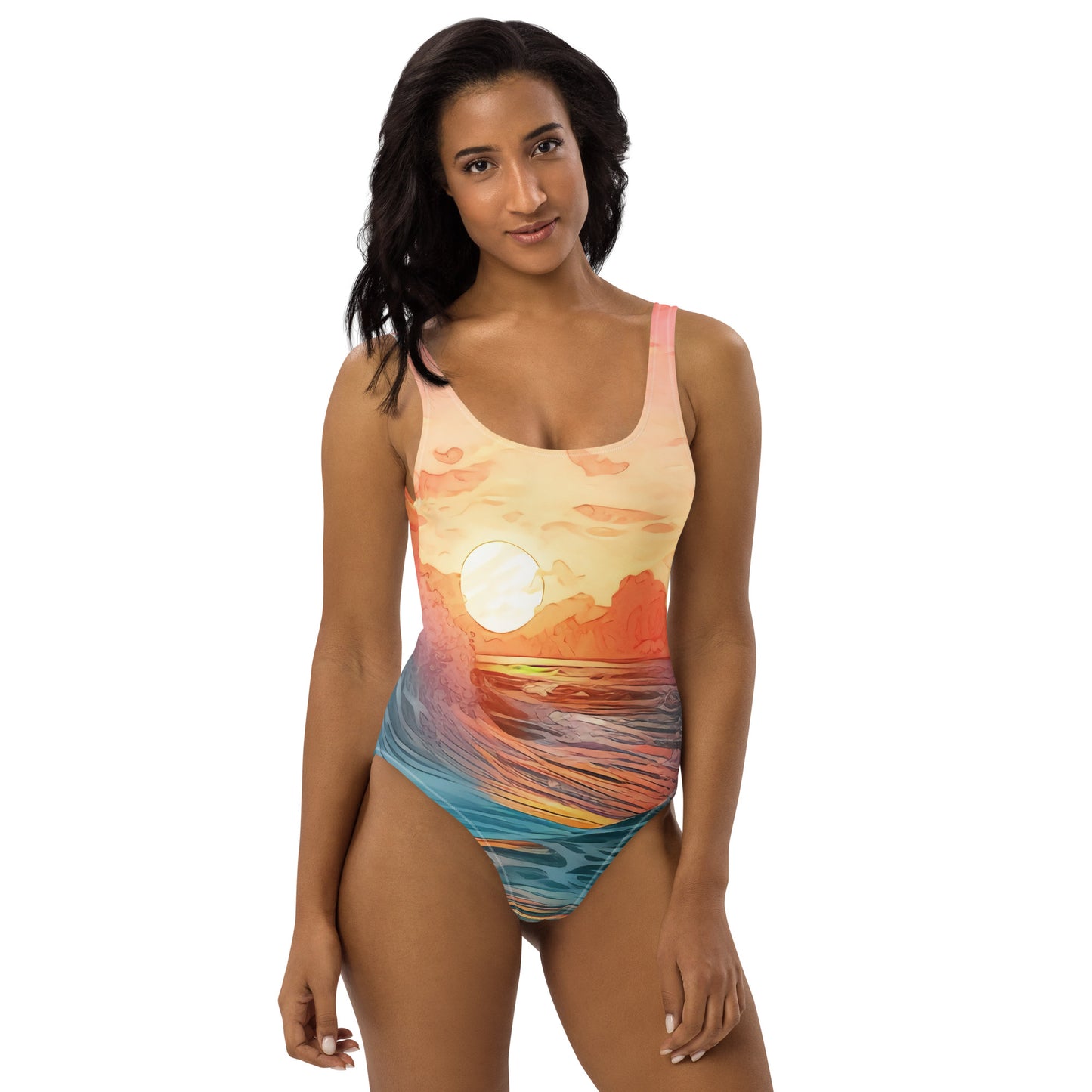 Women with swimsuit with picture of sunset 